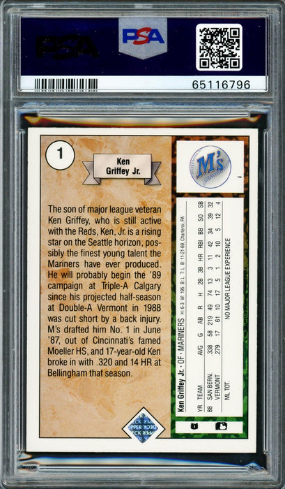 Ken Griffey Jr. Autographed 1989 Upper Deck Rookie Card #1 Seattle Mariners PSA 8 Auto Grade Mint 9 PSA/DNA #65116796 - RSA