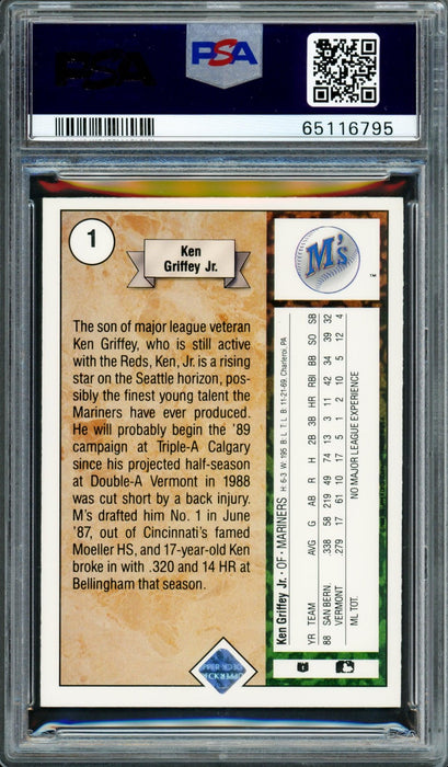 Ken Griffey Jr. Autographed 1989 Upper Deck Rookie Card #1 Seattle Mariners PSA 8 Auto Grade Mint 9 PSA/DNA #65116795 - RSA
