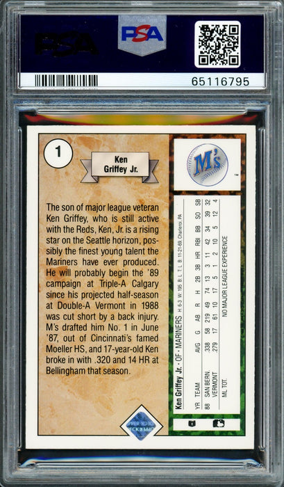 graded ken griffey jr rookie cards Ken Griffey Jr. Autographed 1989 Upper Deck Rookie Card #1 Seattle Mar — RSA