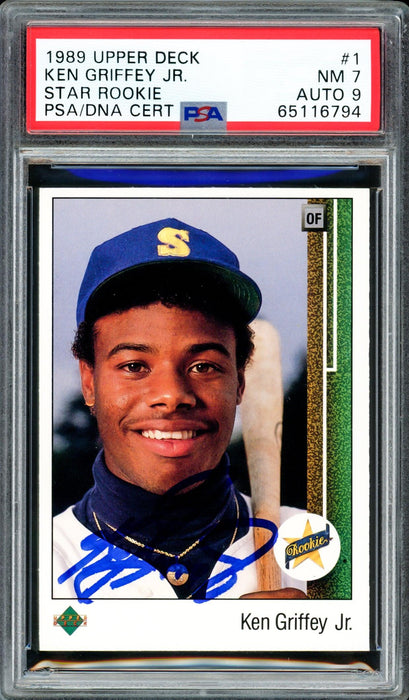Ken Griffey Jr. Autographed 1989 Upper Deck Rookie Card #1 Seattle Mariners PSA 7 Auto Grade Mint 9 PSA/DNA #65116794 - RSA