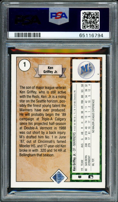 Ken Griffey Jr. Autographed 1989 Upper Deck Rookie Card #1 Seattle Mariners PSA 7 Auto Grade Mint 9 PSA/DNA #65116794 - RSA