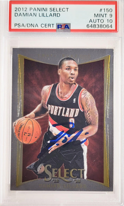 Damian Lillard Autographed 2012 Panini Select Rookie Card #150 Portland Trail Blazers PSA 9 Auto Grade Gem Mint 10 On Card PSA/DNA #64838064 - RSA