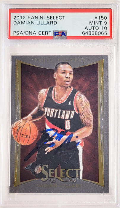 Damian Lillard Autographed 2012 Panini Select Rookie Card #150 Portland Trail Blazers PSA 9 Auto Grade Gem Mint 10 On Card PSA/DNA #64838065 - RSA