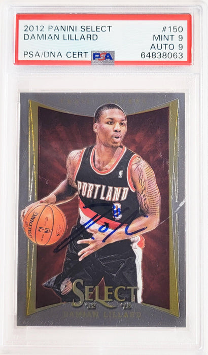 Damian Lillard Autographed 2012 Panini Select Rookie Card #150 Portland Trail Blazers PSA 9 Auto Grade Mint 9 On Card PSA/DNA #64838063 - RSA