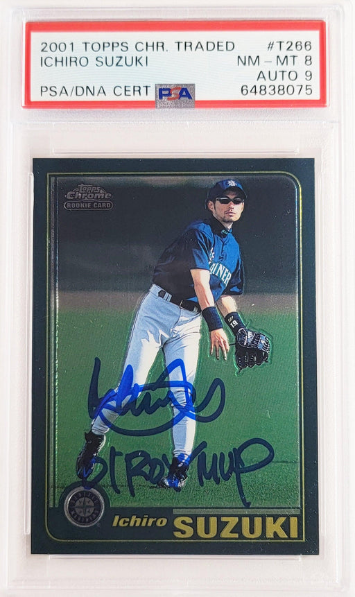 Ichiro Suzuki Autographed 2001 Topps Chrome Traded Rookie Card #T266 Seattle Mariners PSA 8 Auto Grade Mint 9 "01 ROY/MVP" PSA/DNA #64838075 - RSA