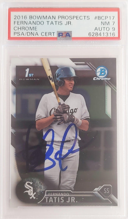 Fernando Tatis Jr. Autographed 2016 Bowman Chrome Prospects Rookie Card #BCP17 San Diego Padres PSA 7 Auto Grade Mint 9 PSA/DNA #62841316 - RSA