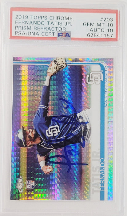 Fernando Tatis Jr. Autographed 2019 Topps Chrome Prism Refractor Rookie Card #203 San Diego Padres PSA 10 Auto Grade Gem Mint 10 PSA/DNA #62841157 - RSA