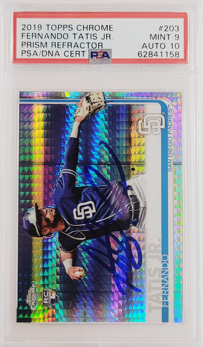 Fernando Tatis Jr. Autographed 2019 Topps Chrome Prism Refractor Rookie Card #203 San Diego Padres PSA 9 Auto Grade Gem Mint 10 PSA/DNA #62841158 - RSA