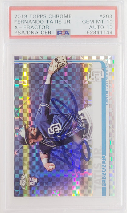 Fernando Tatis Jr. Autographed 2019 Topps Chrome X-Fractor Rookie Card #203 San Diego Padres PSA 10 Auto Grade Gem Mint 10 PSA/DNA #62841144 - RSA