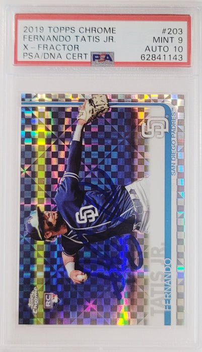 Fernando Tatis Jr. Autographed 2019 Topps Chrome X-Fractor Rookie Card #203 San Diego Padres PSA 9 Auto Grade Gem Mint 10 PSA/DNA #62841143 - RSA
