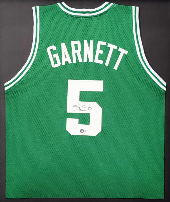 Boston Celtics Kevin Garnett Autographed Framed Green Jersey Beckett BAS QR Stock #208170 - RSA
