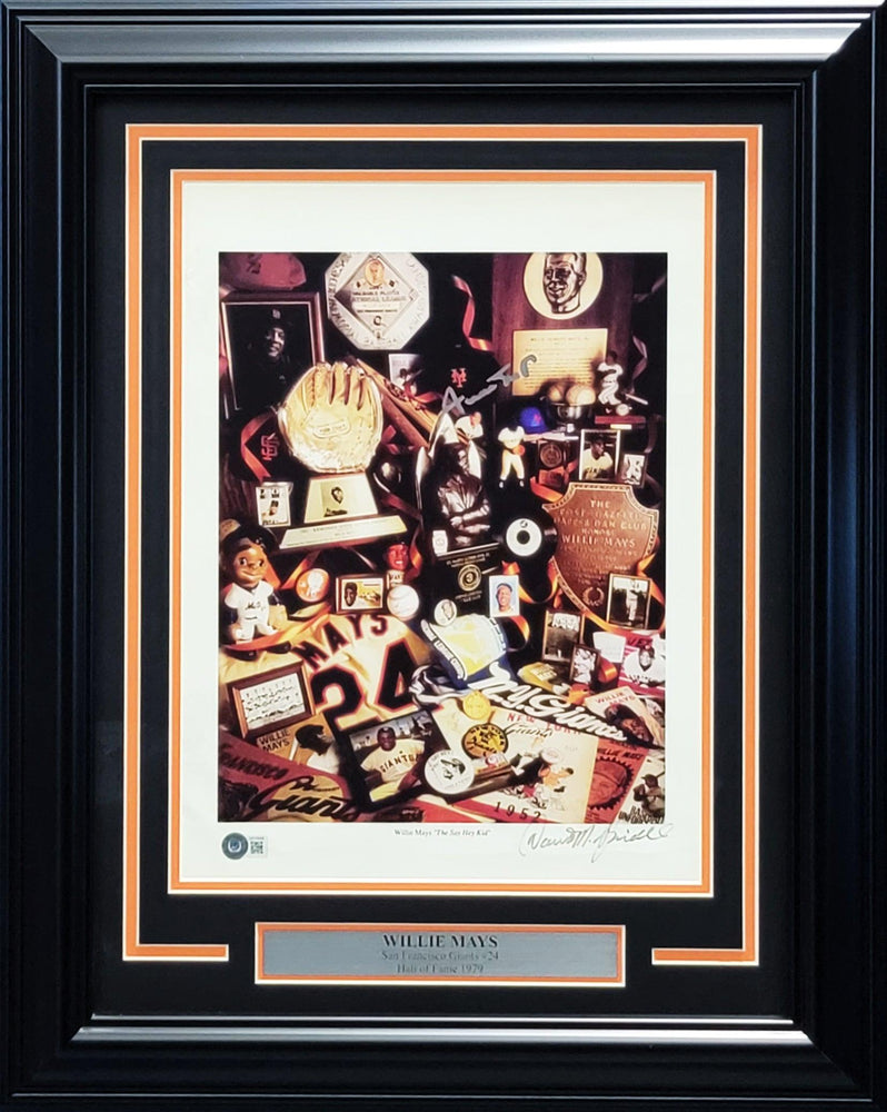 Willie Mays Autographed Framed 12x16 Lithograph Photo Collage San Francisco Giants With Artist Proof Beckett BAS #AB72659 - RSA
