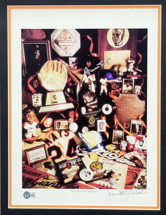 Willie Mays Autographed Framed 12x16 Lithograph Photo Collage San Francisco Giants With Artist Proof Beckett BAS #AB72659 - RSA