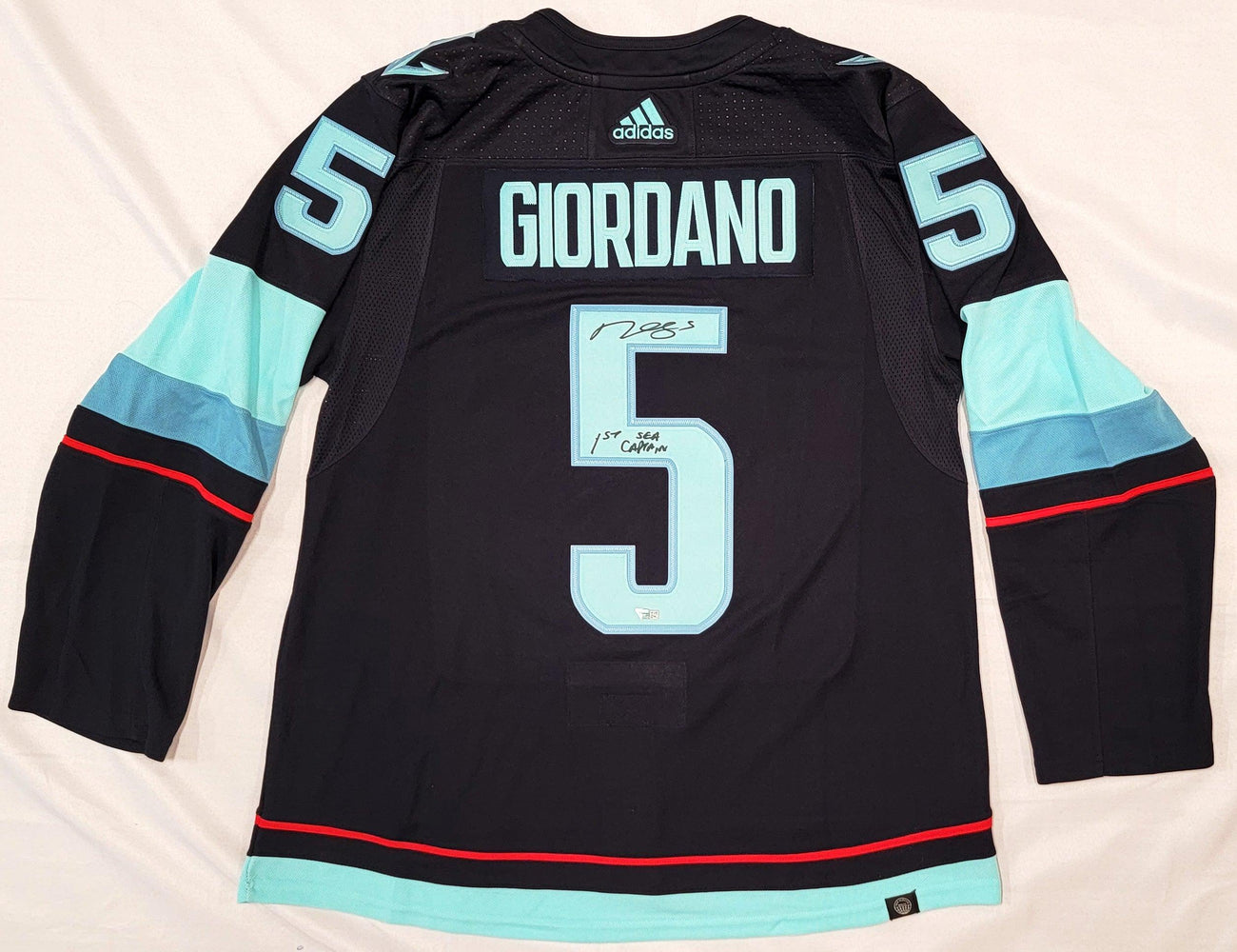 Seattle Kraken Mark Giordano Autographed Blue Adidas Authentic Jersey Size 54 With 2021-22 Inaugural Patch "1st Sea Captain" Fanatics Holo #B389979 - RSA