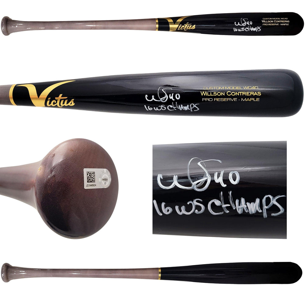 Wilson Contreras Autographed Black & Grey Victus Pro Reserve Maple Bat Chicago Cubs "16 WS Champs" MLB Holo Stock #208798 - RSA