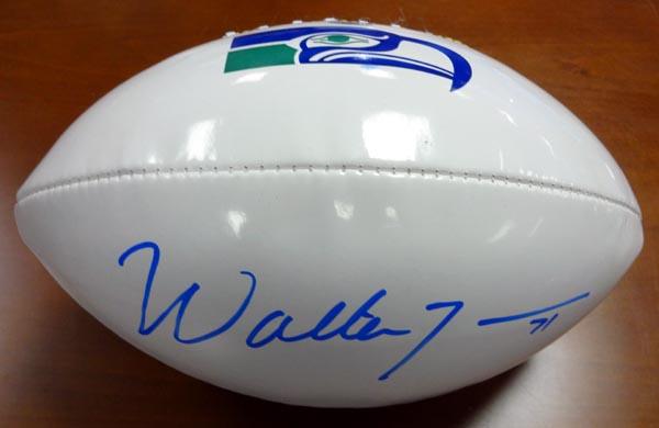 Walter Jones Autographed White Logo Football Seattle Seahawks MCS Holo Stock #72391 - RSA