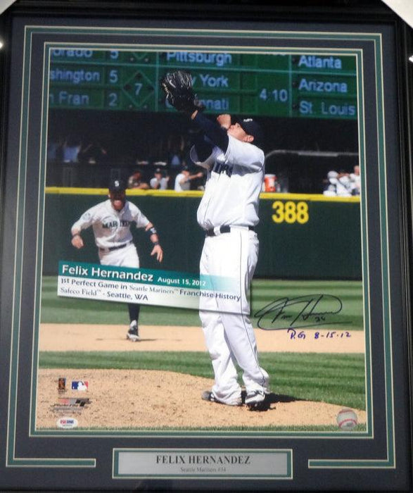 Felix Hernandez Autographed Framed 16x20 Photo Seattle Mariners "P.G. 8-15-12" Perfect Game PSA/DNA Stock #94160 - RSA