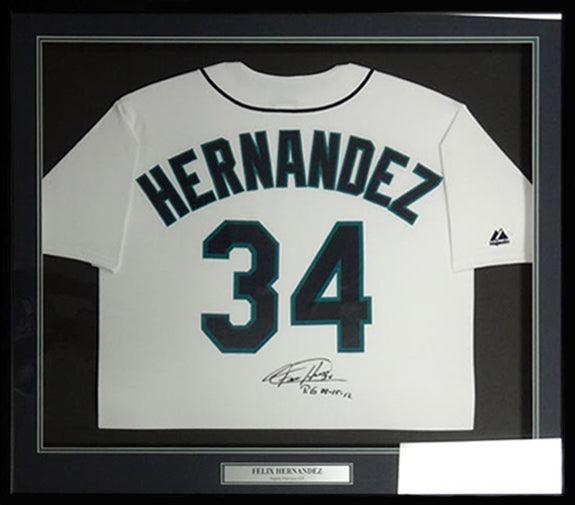 Seattle Mariners Felix Hernandez Autographed Framed White Majestic Jersey "PG 8-15-12" PSA/DNA Stock #83094 - RSA