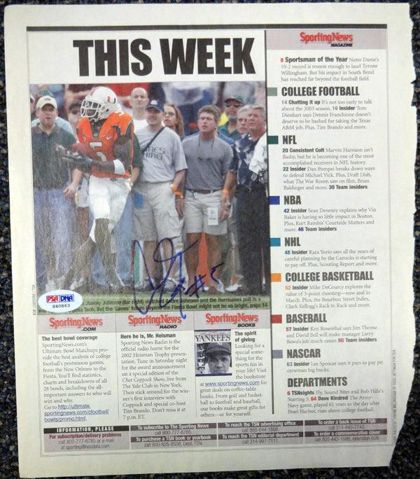 Andre Johnson 9x10.5 Autographed Magazine Page Photo Miami Hurricanes PSA/DNA #S40863 - RSA