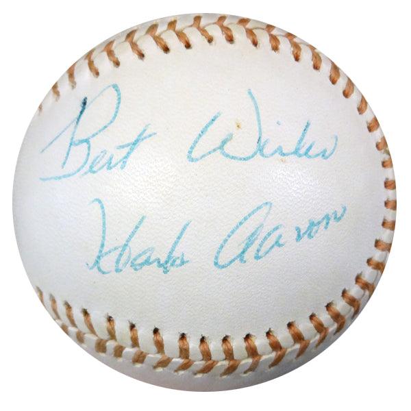 Hank Aaron Autographed Official AL Baseball Atlanta Braves "Best Wishes" Vintage Playing Days Signature PSA/DNA #W05582 - RSA
