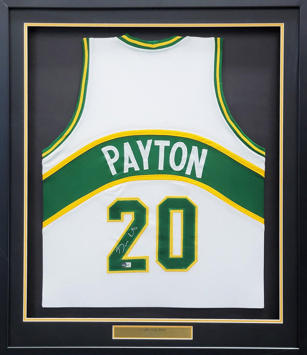 Seattle Supersonics Gary Payton Autographed Framed White Jersey Beckett BAS Stock #206945 - RSA