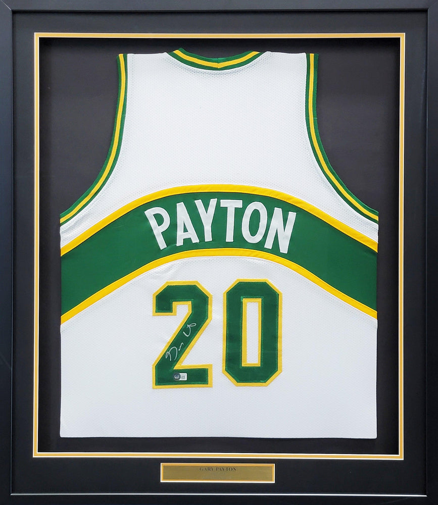 Seattle Supersonics Gary Payton Autographed Framed White Jersey Beckett BAS Stock #206945 - RSA