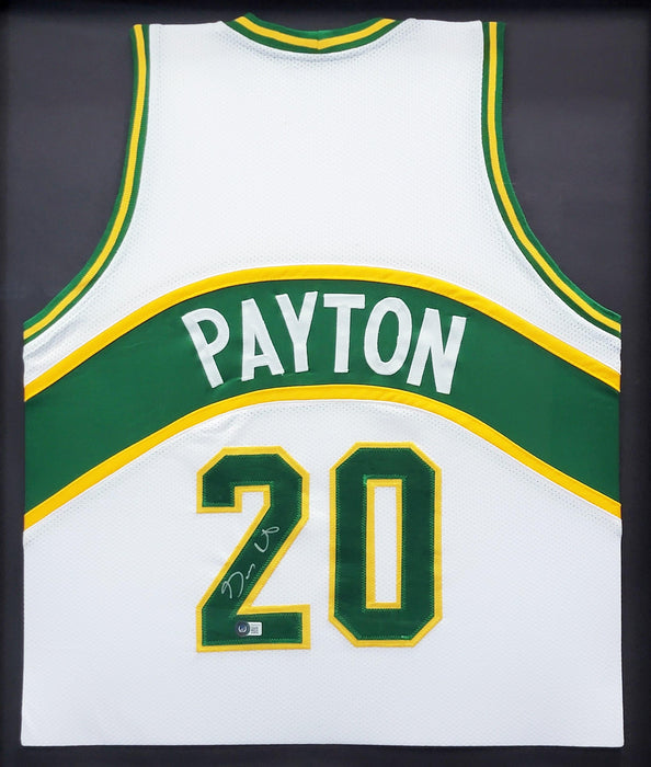 Seattle Supersonics Gary Payton Autographed Framed White Jersey Beckett BAS Stock #206945 - RSA