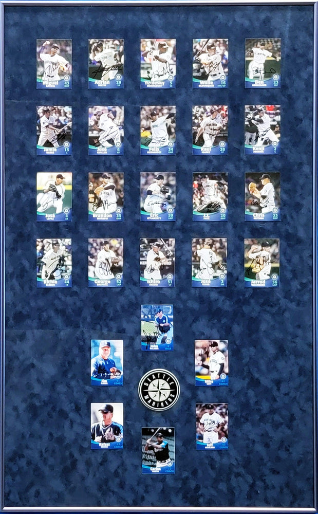 2007 Seattle Mariners Team Autographed 23x36 Framed Card Collage With 26 Signatures Including Ichiro Suzuki & Felix Hernandez SKU #207208 - RSA