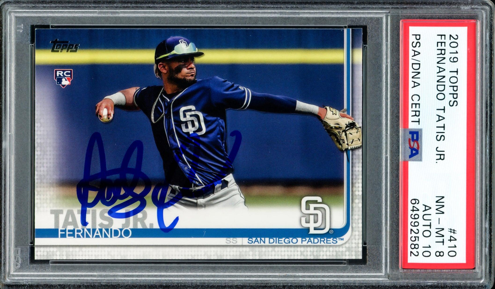 Fernando Tatis Jr. Autographed 2019 Topps Rookie Card #410 San Diego Padres PSA 8 Auto Grade Gem Mint 10 PSA/DNA #64992582 - RSA