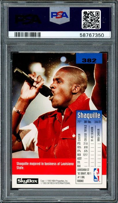 Shaquille "Shaq" O'Neal Autographed 1992 Skybox Rookie Card #382 Orlando Magic PSA 9 Auto Grade Gem Mint 10 PSA/DNA #58767350 - RSA