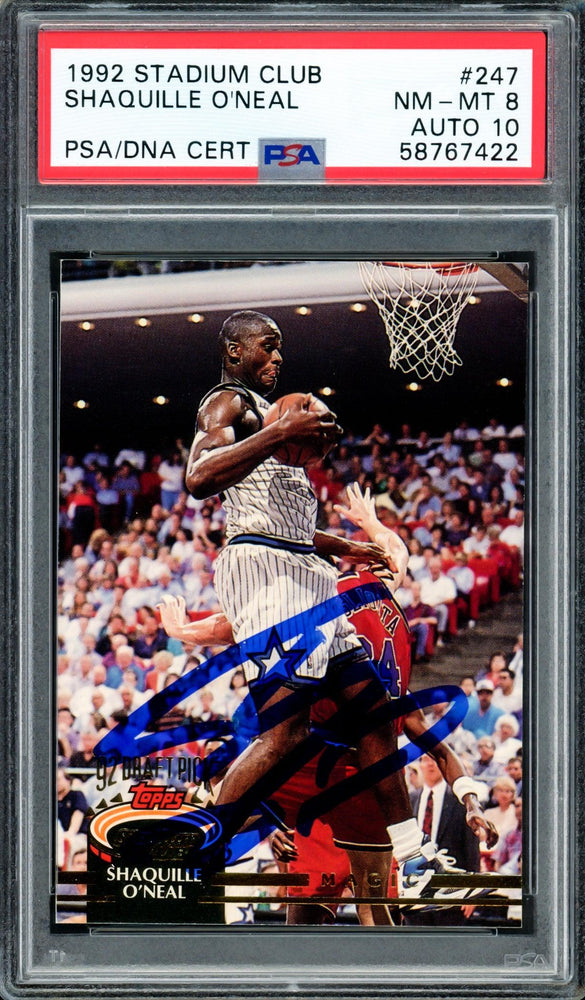 Shaquille "Shaq" O'Neal Autographed 1992 Stadium Rookie Card #247 Orlando Magic PSA 8 Auto Grade Gem Mint 10 PSA/DNA Stock #207359 - RSA