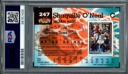 Shaquille "Shaq" O'Neal Autographed 1992 Stadium Rookie Card #247 Orlando Magic Auto Grade Gem Mint 10 PSA/DNA Stock #207361 - RSA