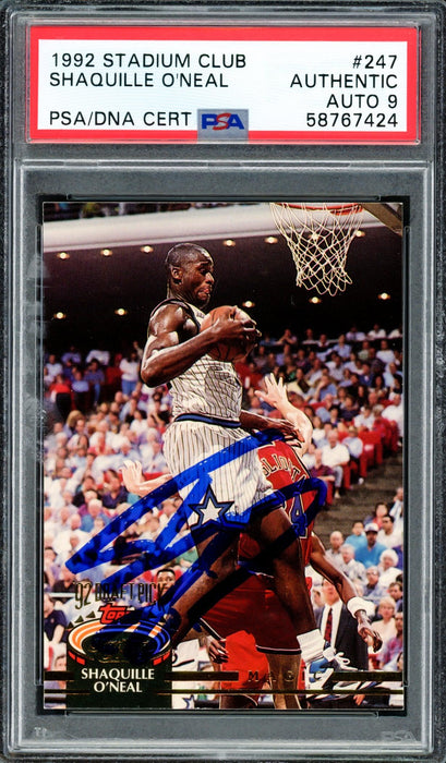 Shaquille "Shaq" O'Neal Autographed 1992 Stadium Rookie Card #247 Orlando Magic Auto Grade Mint 9 PSA/DNA Stock #207362 - RSA