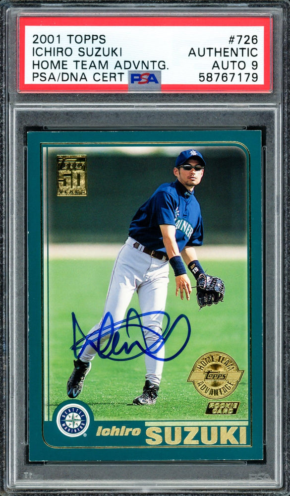 Ichiro Suzuki Autographed 2001 Topps Home Team Advantage Rookie Card #726 Seattle Mariners Auto Grade Mint 9 PSA/DNA #58767179 - RSA