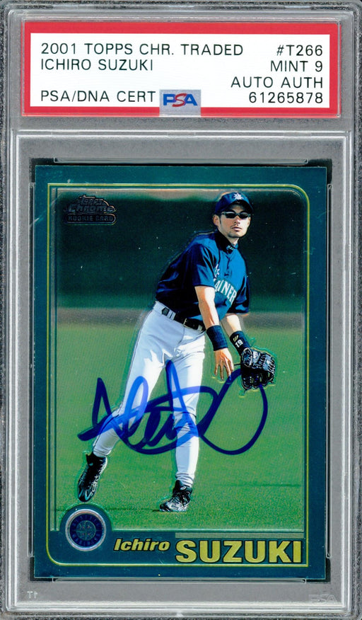 Ichiro Suzuki Autographed 2001 Topps Chrome Traded Rookie Card #T266 Seattle Mariners PSA 9 PSA/DNA #61265878 - RSA