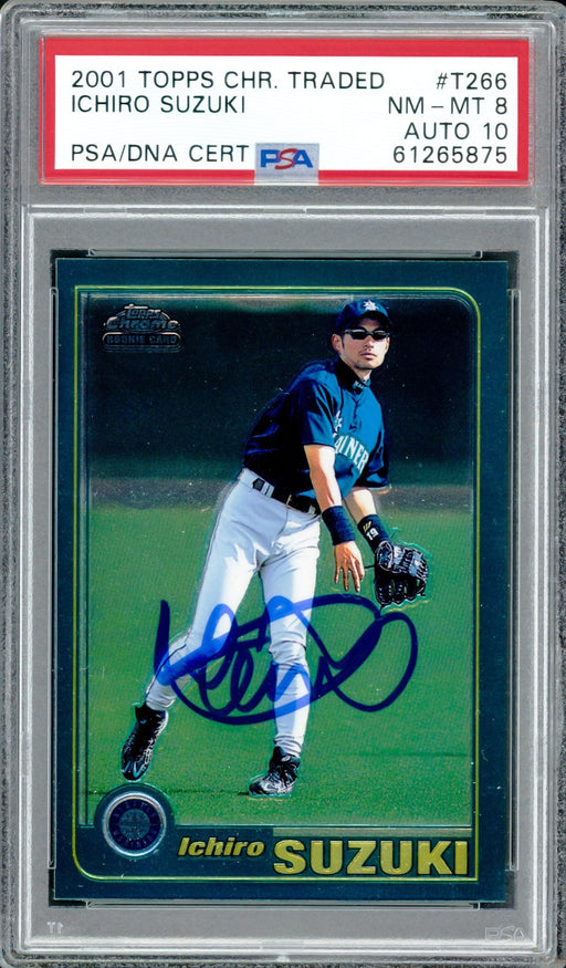 Ichiro Suzuki Autographed 2001 Topps Chrome Traded Rookie Card #T266 Seattle Mariners PSA 8 Auto Grade Gem Mint 10 PSA/DNA #61265875 - RSA