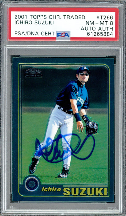 Ichiro Suzuki Autographed 2001 Topps Chrome Traded Rookie Card #T266 Seattle Mariners PSA 8 PSA/DNA #61265884 - RSA