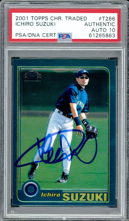 Ichiro Suzuki Autographed 2001 Topps Chrome Traded Rookie Card #T266 Seattle Mariners Auto Grade Gem Mint 10 PSA/DNA #61265963 - RSA