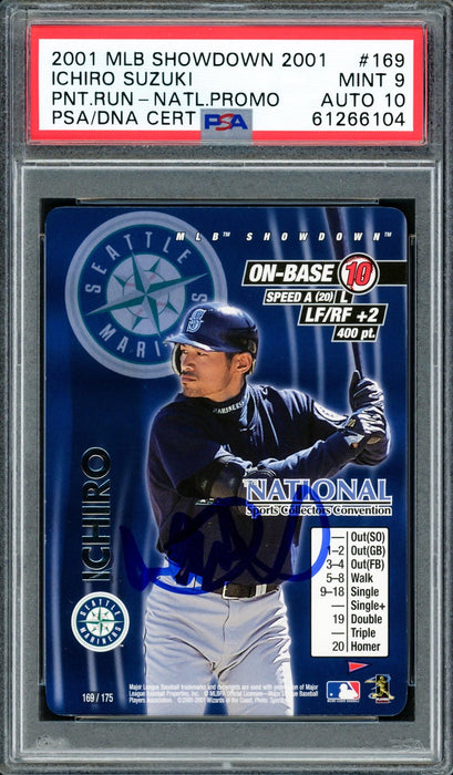 Ichiro Suzuki Autographed 2001 MLB Showdown National Promo Rookie Card #169 Seattle Mariners PSA 9 Auto Grade Gem Mint 10 PSA/DNA Stock #207392 - RSA