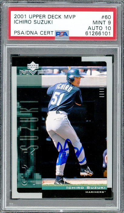 Ichiro Suzuki Autographed 2001 Upper Deck MVP Rookie Card #60 Seattle Mariners PSA 9 Auto Grade Gem Mint 10 Highest Graded PSA/DNA #61266101 - RSA