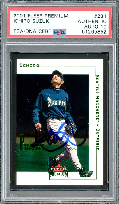 Ichiro Suzuki Autographed 2001 Fleer Premium Rookie Card #231 Seattle Mariners Auto Grade Gem Mint 10 #1810/1999 PSA/DNA #61265852 - RSA