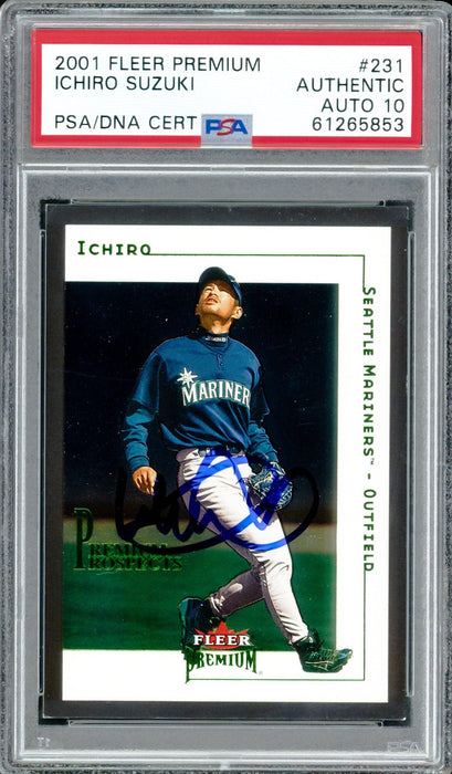Ichiro Suzuki Autographed 2001 Fleer Premium Rookie Card #231 Seattle Mariners Auto Grade Gem Mint 10 #1816/1999 PSA/DNA #61265853 - RSA