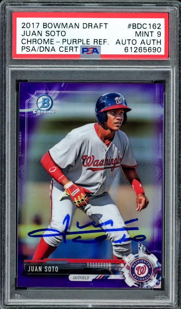 Juan Soto Autographed 2017 Bowman Draft Chrome Purple Refractor Rookie Card #BDC162 Washington Nationals PSA 9 #184/250 PSA/DNA #61265690 - RSA