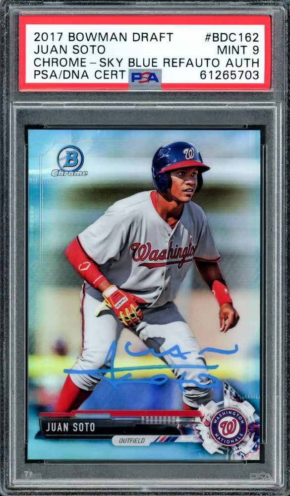 Juan Soto Autographed 2017 Bowman Draft Chrome Sky Blue Refractor Rookie Card #BDC162 Washington Nationals PSA 9 #50/399 PSA/DNA #61265703 - RSA