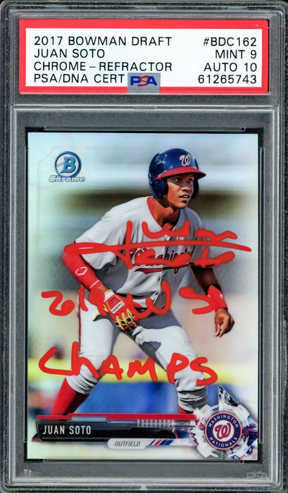 Juan Soto Autographed 2017 Bowman Draft Chrome Refractor Rookie Card #BDC162 Washington Nationals PSA 9 Auto Grade Gem Mint 10 "2019 WS Champs" PSA/DNA #61265743 - RSA