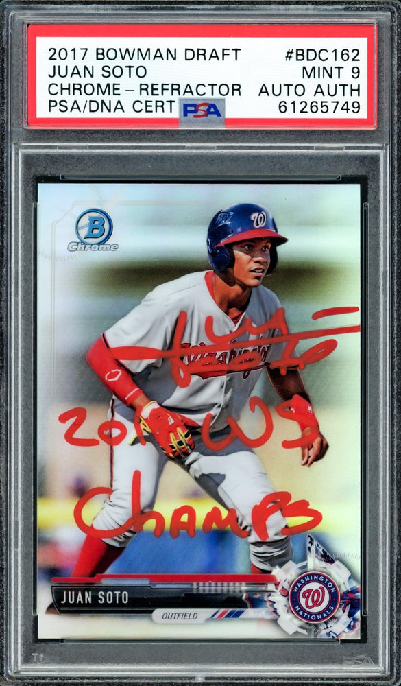 Juan Soto Autographed 2017 Bowman Draft Chrome Refractor Rookie Card #BDC162 Washington Nationals PSA 9 "2019 WS Champs" PSA/DNA #61265749 - RSA