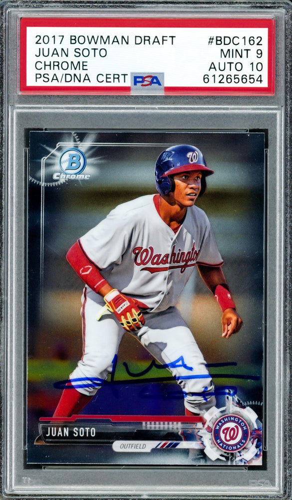 Juan Soto Autographed 2017 Bowman Draft Chrome Rookie Card #BDC162 Washington Nationals PSA 9 Auto Grade Gem Mint 10 PSA/DNA #61265654 - RSA