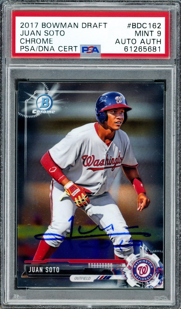 Juan Soto Autographed 2017 Bowman Draft Chrome Rookie Card #BDC162 Washington Nationals PSA 9 (Bubbling) PSA/DNA #61265681 - RSA