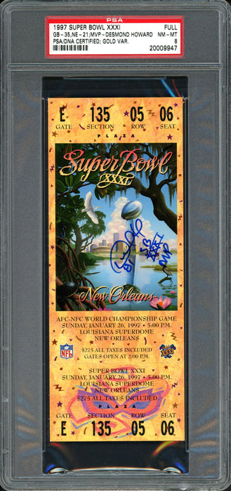 Desmond Howard Autographed Super Bowl XXXI 31 Ticket Green Bay Packers PSA 8 "SB XXXI MVP" Gold Variation PSA/DNA #20009947 - RSA