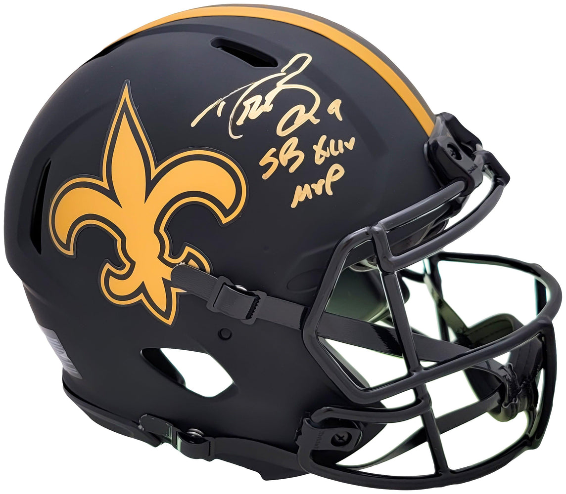 Drew Brees Autographed New Orleans Saints Eclipse Black Full Size Authentic Speed Helmet "SB XLIV MVP" Beckett BAS Witness Stock #207225 - RSA